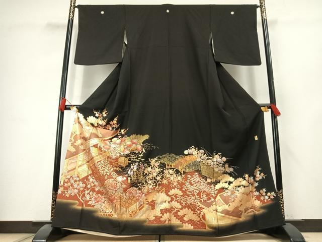 平和屋着物●金彩友禅　卓越技能者・名工・和田光正　黒留袖　松竹梅　風景花文　暈し染め　金銀彩　正絹　逸品　AABK7824fy