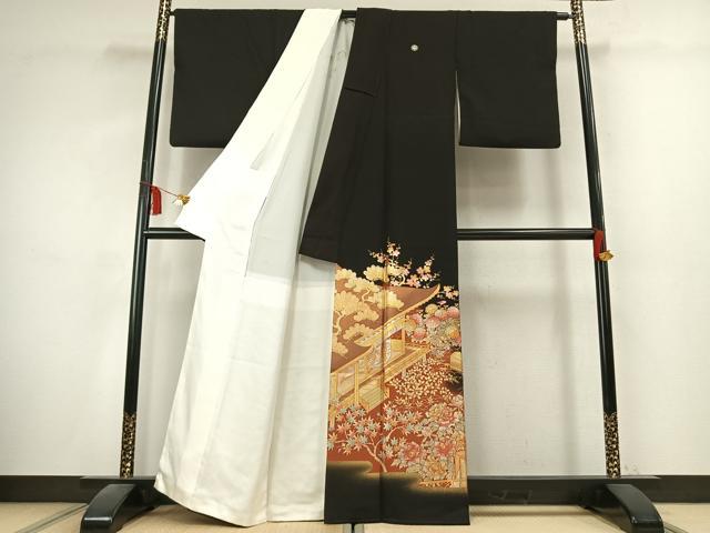 平和屋着物●金彩友禅　卓越技能者・名工・和田光正　黒留袖　松竹梅　風景花文　暈し染め　金銀彩　正絹　逸品　AABK7824fy