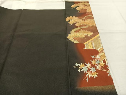 平和屋着物●金彩友禅　卓越技能者・名工・和田光正　黒留袖　松竹梅　風景花文　暈し染め　金銀彩　正絹　逸品　AABK7824fy