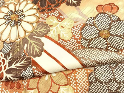 平和屋着物●十日町老舗ブランド　吉澤友禅　吾妻徳穂　振袖　駒刺繍　草花文　金彩　正絹　逸品　AABK7828fy