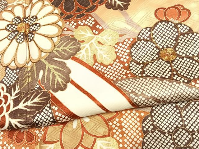 平和屋着物●十日町老舗ブランド　吉澤友禅　吾妻徳穂　振袖　駒刺繍　草花文　金彩　正絹　逸品　AABK7828fy