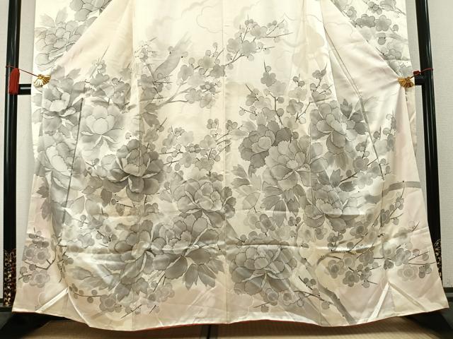 平和屋着物●豪華振袖　手描き　枝梅花文　正絹　逸品　AABK7829fy