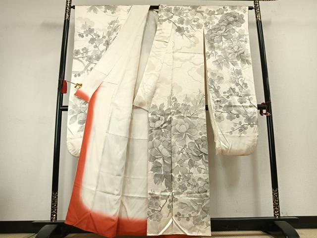平和屋着物●豪華振袖　手描き　枝梅花文　正絹　逸品　AABK7829fy