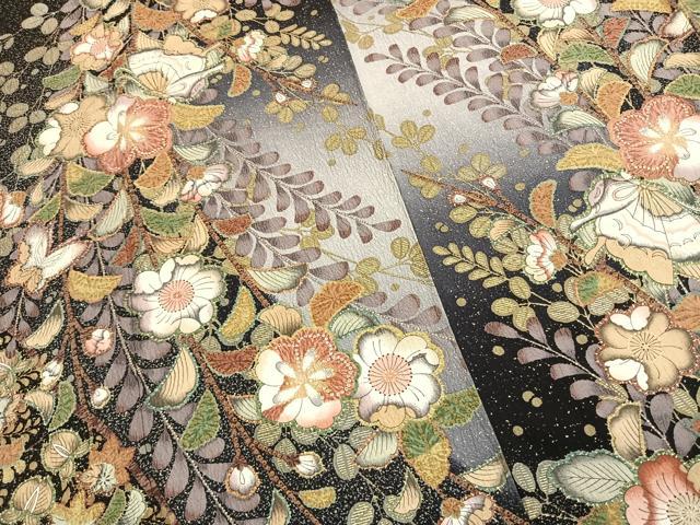 平和屋着物●豪華振袖　辻が花　舞蝶文　暈し染め　金彩　正絹　逸品　AABK7830fy