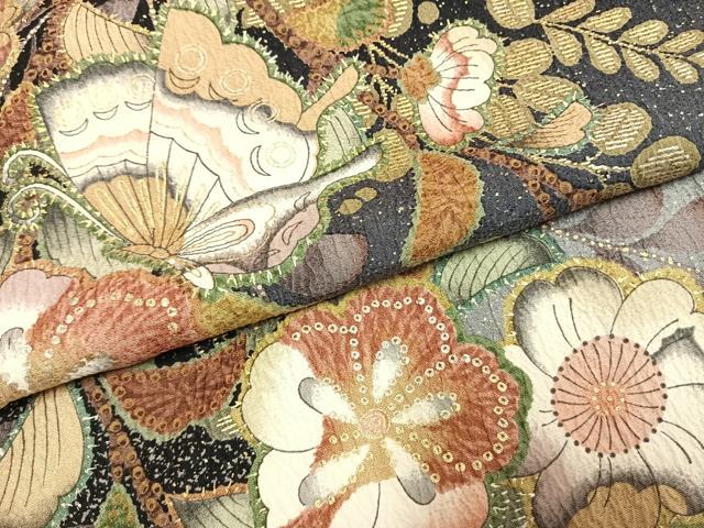 平和屋着物●豪華振袖　辻が花　舞蝶文　暈し染め　金彩　正絹　逸品　AABK7830fy