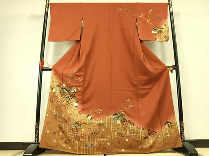 平和屋着物●訪問着　雪輪花文　暈し染め　金彩　正絹　逸品　AABK7832fy