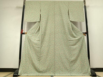 平和屋着物●上質な小紋　草花文　ロング丈　正絹　逸品　未使用　AABK7834fy