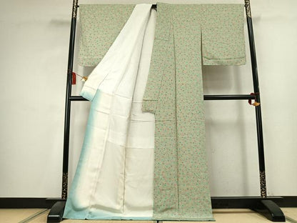 平和屋着物●上質な小紋　草花文　ロング丈　正絹　逸品　未使用　AABK7834fy