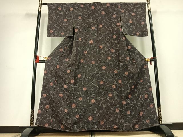 平和屋着物●上質な小紋　花唐草文　墨流し文様　正絹　逸品　未使用　AABK7835fy