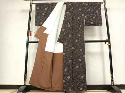 平和屋着物●上質な小紋　花唐草文　墨流し文様　正絹　逸品　未使用　AABK7835fy