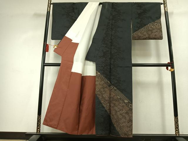 平和屋着物●本場大島紬　訪問着　斜縞花唐草文　正絹　逸品　AABK7839fy
