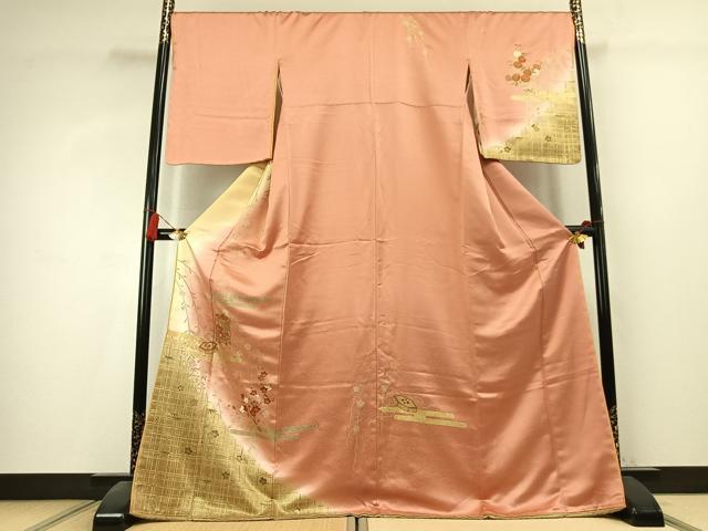 平和屋着物●訪問着　駒刺繍　貝桶花文　暈し染め　金彩　やまと誂製　正絹　逸品　未使用　AABK7840fy