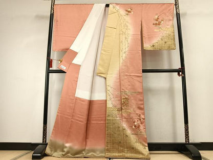 平和屋着物●訪問着　駒刺繍　貝桶花文　暈し染め　金彩　やまと誂製　正絹　逸品　未使用　AABK7840fy