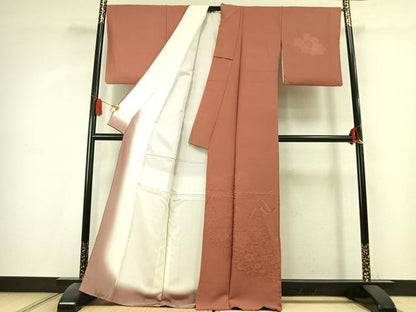 平和屋着物●無地絵羽訪問着　花唐草地紋　東雲色　正絹　逸品　AABK7848fy