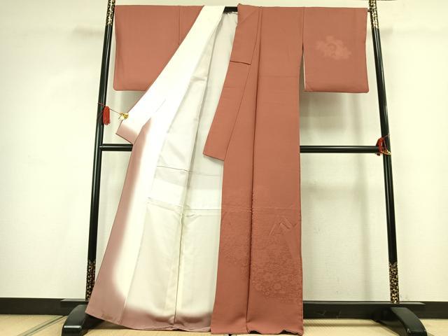 平和屋着物●無地絵羽訪問着　花唐草地紋　東雲色　正絹　逸品　AABK7848fy