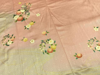 平和屋着物●訪問着　草花文　暈し染め　金彩　正絹　逸品　AABK7849fy