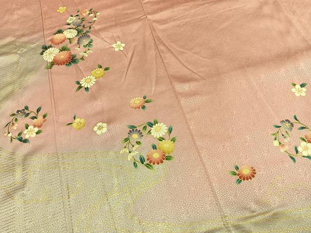 平和屋着物●訪問着　草花文　暈し染め　金彩　正絹　逸品　AABK7849fy