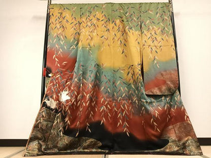 平和屋着物●豪華振袖　舞蝶文　暈し染め　金銀彩　正絹　逸品　AABK7850fy