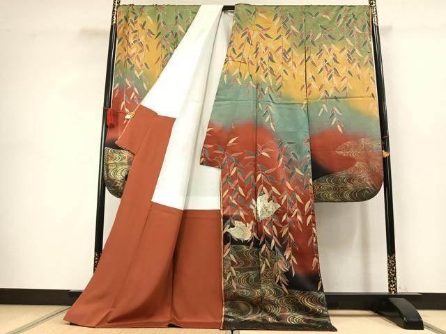 平和屋着物●豪華振袖　舞蝶文　暈し染め　金銀彩　正絹　逸品　AABK7850fy
