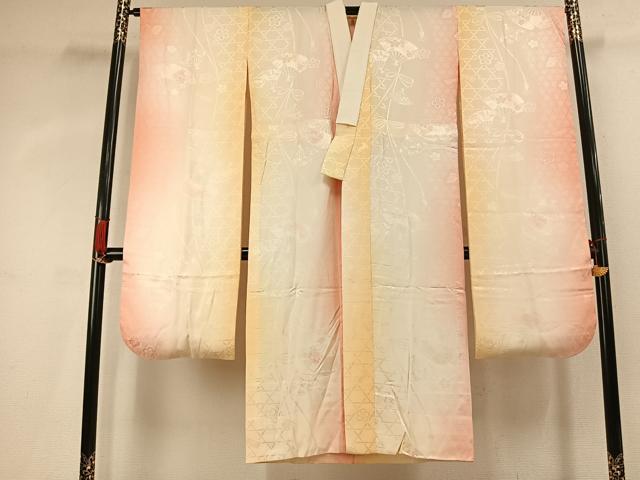 平和屋着物●振袖用長襦袢　無双仕立て　扇面花地紋　暈し染め　やまと誂製　正絹　逸品　AABK7851fy