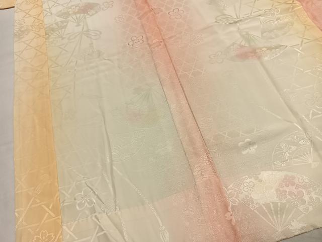 平和屋着物●振袖用長襦袢　無双仕立て　扇面花地紋　暈し染め　やまと誂製　正絹　逸品　AABK7851fy