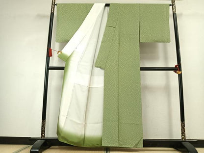 平和屋着物●上質な小紋　萬葉染　糸巻文　浜ちりめん　反端付き　正絹　逸品　未使用　AABK7852fy