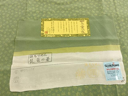 平和屋着物●上質な小紋　萬葉染　糸巻文　浜ちりめん　反端付き　正絹　逸品　未使用　AABK7852fy
