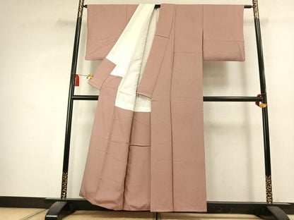平和屋着物●上質な色無地　霞地紋　赤白橡色　正絹　逸品　AABK7855fy