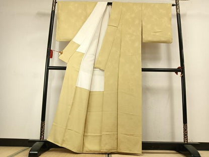平和屋着物●上質な色無地　網目地紋　淡黄色　正絹　逸品　AABK7859fy