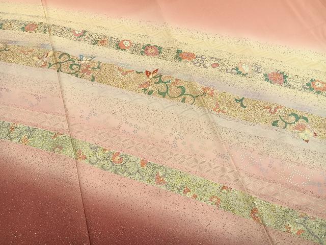 平和屋着物●訪問着　斜縞花蝶文　暈し染め　金銀彩　正絹　逸品　AABK7860fy