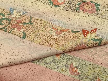 平和屋着物●訪問着　斜縞花蝶文　暈し染め　金銀彩　正絹　逸品　AABK7860fy