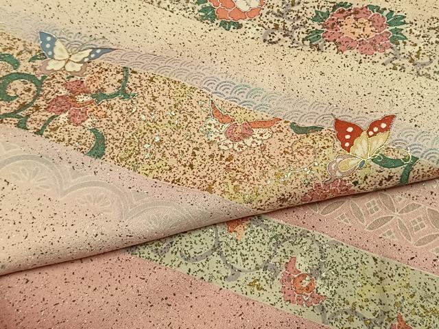 平和屋着物●訪問着　斜縞花蝶文　暈し染め　金銀彩　正絹　逸品　AABK7860fy