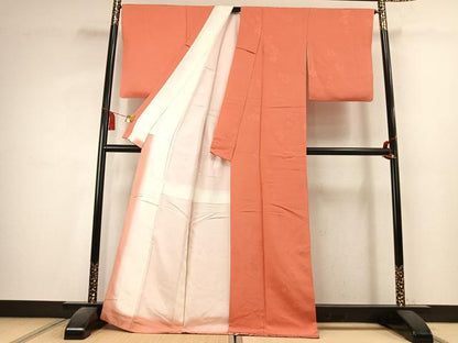 平和屋着物●上質な色無地　舞花地紋　鉛丹色　正絹　逸品　AABK7861fy