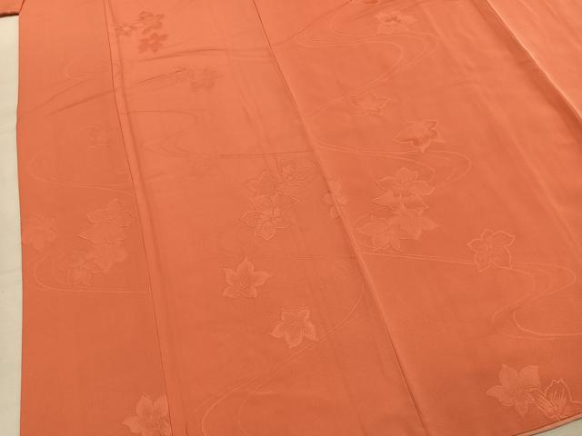 平和屋着物●上質な色無地　舞花地紋　鉛丹色　正絹　逸品　AABK7861fy