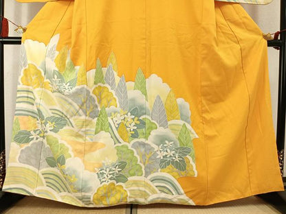 平和屋着物●訪問着　草花樹林文　暈し染め　正絹　逸品　AABK7862fy