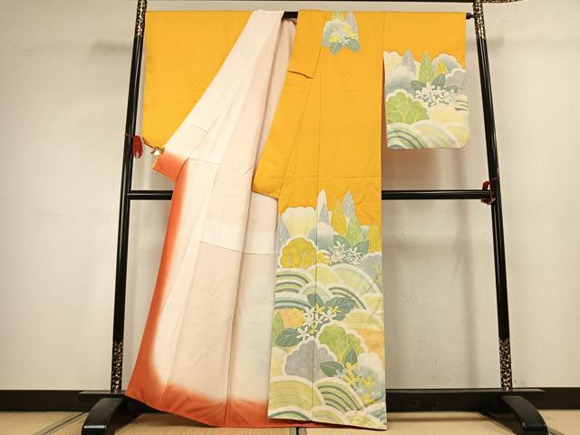 平和屋着物●訪問着　草花樹林文　暈し染め　正絹　逸品　AABK7862fy