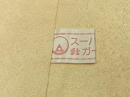 平和屋着物●上質な色無地　草花地紋　鳥の子色　鈴乃屋扱い　正絹　逸品　AABK7863fy