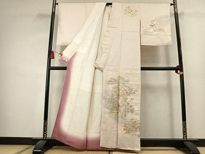 平和屋着物●訪問着　草花文　暈し染め　金銀彩　やまと誂製　正絹　逸品　AABK7864fy
