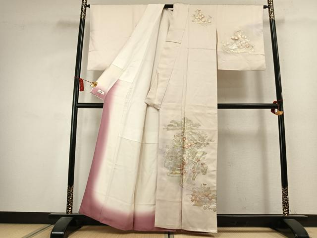 平和屋着物●訪問着　草花文　暈し染め　金銀彩　やまと誂製　正絹　逸品　AABK7864fy