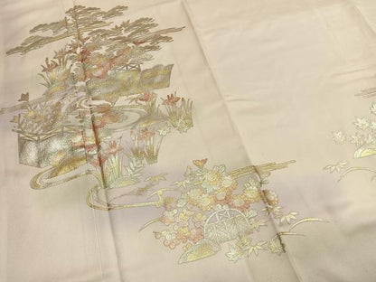 平和屋着物●訪問着　草花文　暈し染め　金銀彩　やまと誂製　正絹　逸品　AABK7864fy