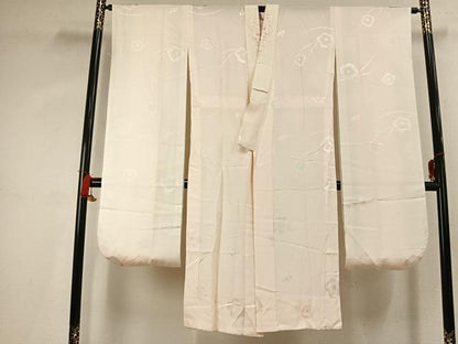 平和屋着物●振袖用長襦袢　無双仕立て　舞桜地紋　暈し染め　半衿刺繍　正絹　逸品　AABK7867fy