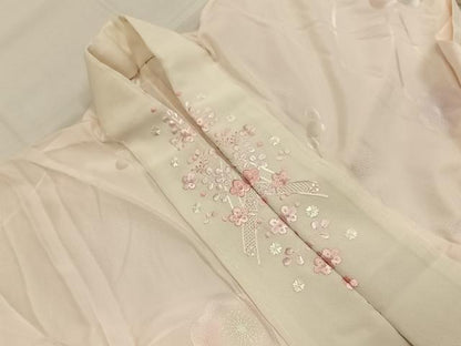 平和屋着物●振袖用長襦袢　無双仕立て　舞桜地紋　暈し染め　半衿刺繍　正絹　逸品　AABK7867fy