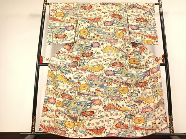 平和屋着物●上質な小紋　紅型　花鳥文　正絹　逸品　AABK7868fy