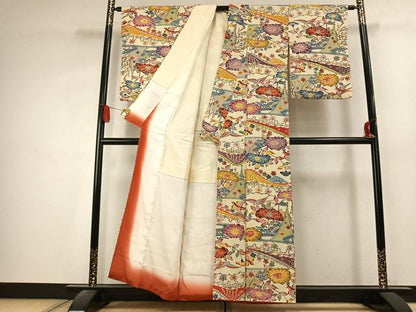 平和屋着物●上質な小紋　紅型　花鳥文　正絹　逸品　AABK7868fy