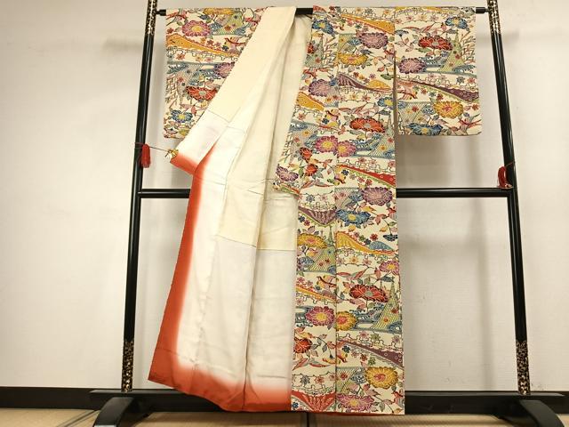 平和屋着物●上質な小紋　紅型　花鳥文　正絹　逸品　AABK7868fy
