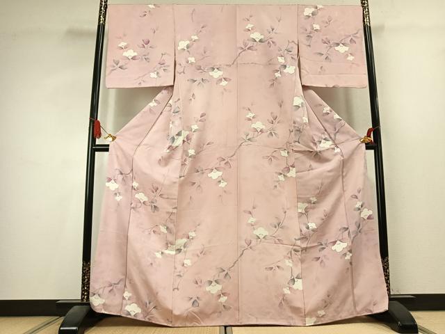 平和屋着物●上質な小紋　地紋起こし　手描き　草花文　正絹　逸品　AABK7869fy