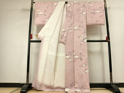 平和屋着物●上質な小紋　地紋起こし　手描き　草花文　正絹　逸品　AABK7869fy