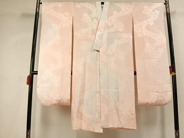 平和屋着物●振袖用長襦袢　無双仕立て　舞桜地紋　暈し染め　正絹　逸品　AABK7871fy