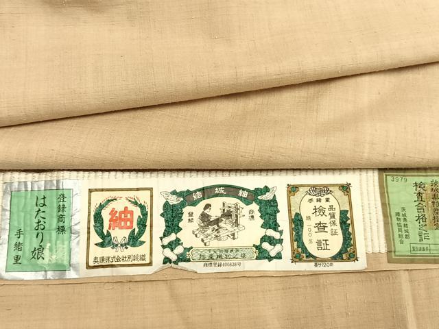 平和屋着物●結城紬　奥順　はたおり娘　色無地　浅黄色　証紙付き　正絹　逸品　AABK7873fy
