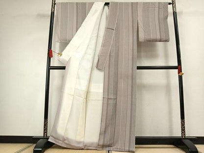 平和屋着物●上質な小紋　縞　正絹　逸品　AABK7874fy